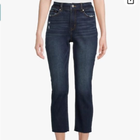 Time and Tru Denim - Time and Tru Women 14 Dark Wash High Rise 25" Inseam Raw Hem Straight Jeans NWT